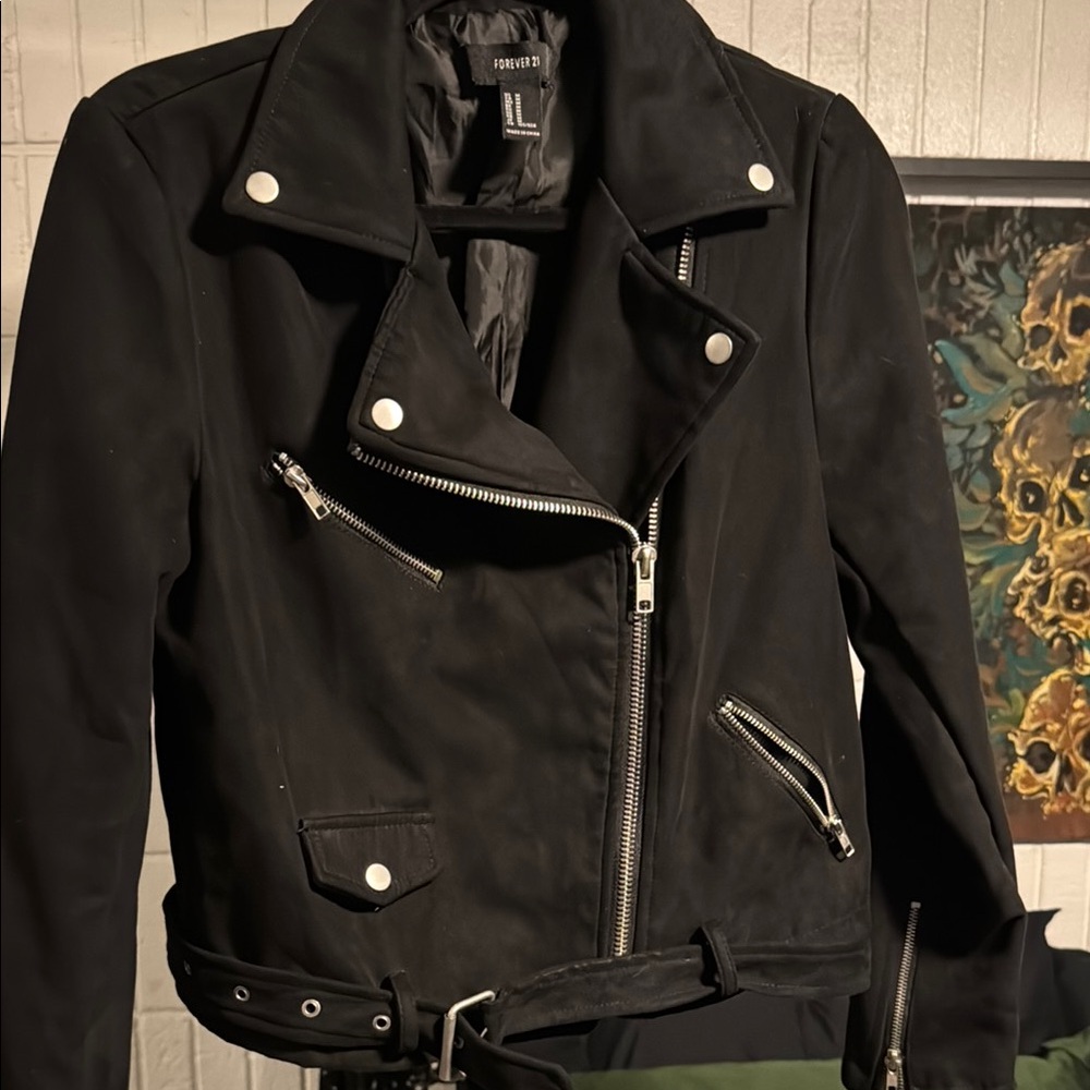 Forever 21 Black suede Moto Jacket Asymmetrical Design